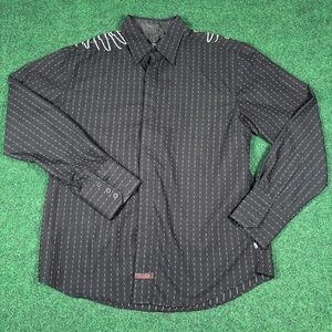 Fender Shirt Mens L Black Stripe Rock & Roll Rebel Embroidered Western Guitar